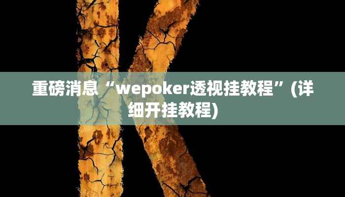 重磅消息“wepoker透视挂教程”(详细开挂教程)