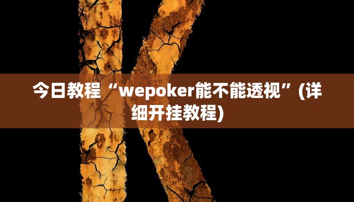 今日教程“wepoker能不能透视”(详细开挂教程)